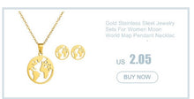 Carica l&#39;immagine nel visualizzatore di Gallery, Collana con mappa del mondo Ciondolo con mappa in oro Girocollo con mappa del mondo Girocollo con stella Crescent Moon Collane per donna Gioielli Boho multistrato 