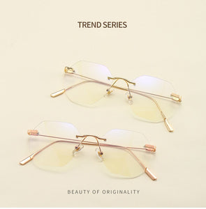 Women Rimless Alloy Glasses Frame, Women Ultralight Cat Eye Eyeglasses Frames, Prescription Presbyopia Myopia Optical Glass