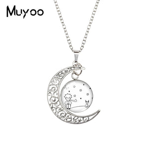 2020 New The Little Prince Moon Necklace Printed Photo Pendant Glass Cabochon Necklaces 20mm Round Jewelry