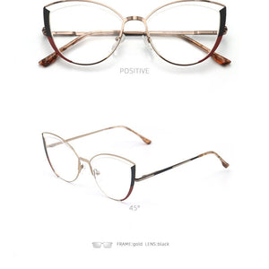 Luxury brand design oval cat eye metal prescription eyeglasses frames fashion diopters decorative clear fake glasses women