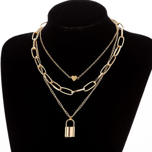 Multilayer Lock Chain Necklace Punk 2020 Padlock Key Pendant Necklace Women Girl Fashion Gothic Party Jewelry