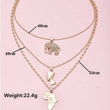 Load image into Gallery viewer, 3 Pcs/Set Vintage Crystal Elephant Pyramid Ancient Egyptian Pharaoh Map Pendant Multilayer Gold Necklace Punk Lady Jewelry Gifts