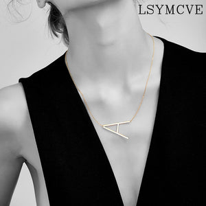 women girl jewelry elegant chain alphabet letter pendant necklace 3 colors stainless steel choker initial necklace