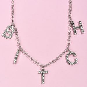 New Trend Silver Color Alphabet Bitch Pendant Fun Game Statement Necklace Women Charm Party Clavicle Chain Jewelry Accessories
