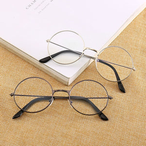 Vintage Round Metal Frame  Personality College Style Clear Lens Eye Glasses Frames blue-light eye protection mobile phone game
