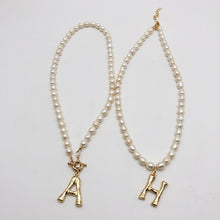 Load image into Gallery viewer, Real Pearl Necklace Choker Alphabet A-Z Initial Pearl Necklace Stainless Steel Buckle GoldColor Pendant Freshwater Pearl Jewelry