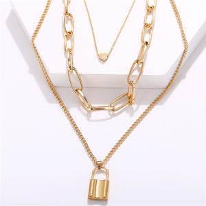 17KM Fashion Multi Layer Lock Portrait Pendants Necklaces For Women Gold Metal Key Heart Necklace New Design Jewelry Gift