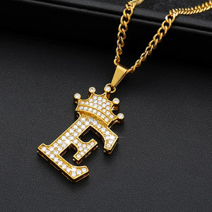 Crystal Zircon Alphabet Pendant Necklaces For Women Men Crown Initial Letter Necklace Hip Hop Gold Chain Jewelry Collier Bijoux