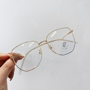 Transparent Eyeglasses Frames for Women Computer Blue Light Glasses Frame Ladies Irregular Curved Legs Metal Spectacles