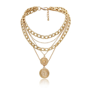 Punk Miami Cuban Choker Necklace Colar Hip Hop Big Thick Chunky Chain Fashion Queen Coin Pendant Necklace Women Jewelry