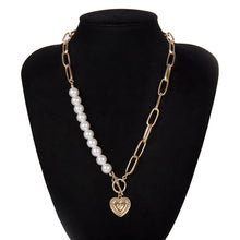 Load image into Gallery viewer, Punk Imitation Pearl Choker Necklace Collar Statement Gold Color Love Heart Lasso Pendant Necklace for Women Jewelry