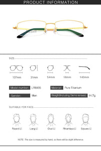 Gmei Optical Ultralight 100% Pure Titanium Half Rim Glasses Frame For Business Men Myopia Reading Prescription Spectacles LR8935