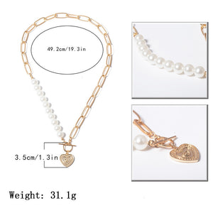 Punk Imitation Pearl Choker Necklace Collar Statement Gold Color Love Heart Lasso Pendant Necklace for Women Jewelry