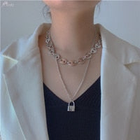 Girl Gift Metal Silver Color Cross Pendants Necklace For Women Men  Jewelry Geometric Rectangle Clavicle Chain Necklace