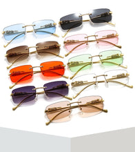 Load image into Gallery viewer, Fashion Rimless Rectangle Sunglasses Women Retro Cheetah Decoration Clear Ocean Lens Eyewear Men Sun Glasses Shades UV400