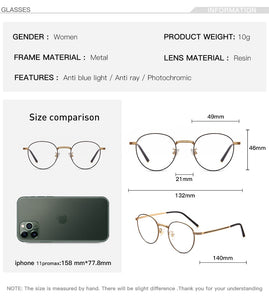 Anti Blue Light Glasses Women Titanium Frame Round Clear Computer Glasses Photochormic Optical Eyeglasses  New BF1820