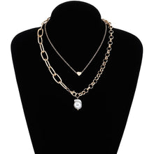 Carica l&#39;immagine nel visualizzatore di Gallery, Fashion 2 Layers Pearls Geometric Pendants Necklaces For Women Gold Metal Snake Chain Necklace New Design Jewelry Gift