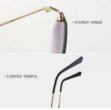 Carica l'immagine nel visualizzatore di Gallery, Occhiali da sole da donna senza montatura Design Fashion Lady Occhiali da sole Occhiali da sole in lega vintage Classic Designer Shades UV400 Eyewear 