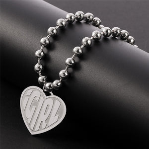 High Polished IGIRL Heart Necklace I GIRL Stainless Steel Heavy Duty Gothic Streetwear Bead Chain Choker Necklace Bijoux Femme
