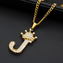 Load image into Gallery viewer, Crystal Zircon Alphabet Pendant Necklaces For Women Men Crown Initial Letter Necklace Hip Hop Gold Chain Jewelry Collier Bijoux