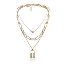 Load image into Gallery viewer, Hip Hop Multi Layers chain necklace with heart lock women/men punk rock padlock pendant necklace emo grunge Goth jewelry