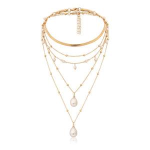 Bohemian Multi Layer Imitation Pearl Tassel Choker Necklace Collar Statement Pendant Necklace for Women Jewelry