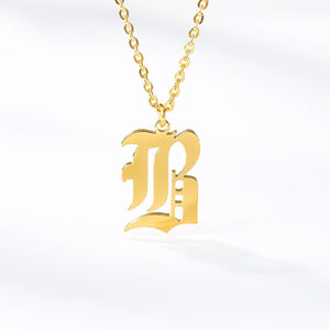 Old English Letter Initial Necklaces For Women Men Gold Silver Color Stainless Steel Chain Male Female Pendant Necklace Jewelry