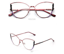 Carica l&#39;immagine nel visualizzatore di Gallery, Luxury brand design oval cat eye metal prescription eyeglasses frames fashion diopters decorative clear fake glasses women