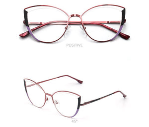 Luxury brand design oval cat eye metal prescription eyeglasses frames fashion diopters decorative clear fake glasses women