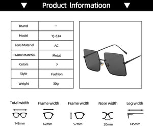 2022 Metal Semi-rimless Sunglasses Women Retro Oversized Square Sun Glasses Men Fashion Half Metal Frame Streetwear Eyewear