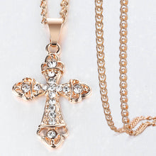 Load image into Gallery viewer, Cross Crucifix Clear Crystal Pendant Necklace for Men Women 585 Rose Gold Prayer Jesus Snail Link Chain Wholesale Jewelry GPM26