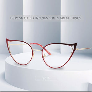 Optical Anti Blue Light Glasses Frames Women Prescription Glass Myopia Cat Eye Metal Fake Round Glasses Women's Eyewear UV400
