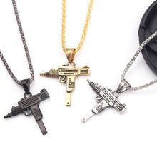 Load image into Gallery viewer, Cool Gothic Hip Hop UZI Kolye GUN Shape Pendant Necklace Gold Black Silver Color Army Style Male Chain Men Necklaces  Jewelry