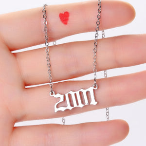 Bohemian English Number Letter Necklace Stainless Steel Chain Necklace for Women Birthday Gift Female Birth Year Necklaces
