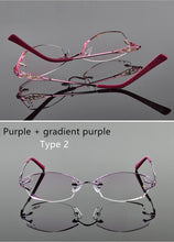 Load image into Gallery viewer, LOUISE STAR Titanium Fashion Anti-Blue Light Diamond Frameless Flat mirror Trend Carved Lens Elegant Female Prescription Glasses