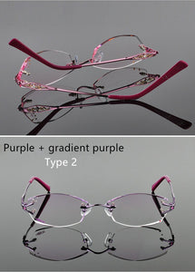LOUISE STAR Titanium Fashion Anti-Blue Light Diamond Frameless Flat mirror Trend Carved Lens Elegant Female Prescription Glasses