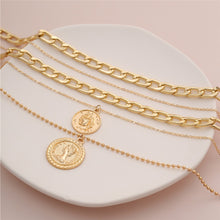 Carica l'immagine nel visualizzatore di Gallery, Punk Multi Layer Curb Cuban Chunky Thick Portrait Choker Necklace Women Vintage Carved Coin Pendant Necklace Jewelry