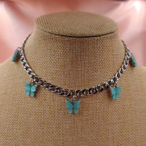 Punk Gold  Silver Color Chain 5 Butterfly Pendant Necklace for Women Wedding Party Statement 2020 Cute Choker Necklaces Jewelry