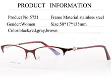 Load image into Gallery viewer, Optical Glasses Spectacle Frame Women Metal Half Frame Reading Glasses Customzied Lense Myopia Eyeglasses Prescription Glasses