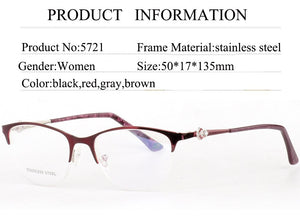 Optical Glasses Spectacle Frame Women Metal Half Frame Reading Glasses Customzied Lense Myopia Eyeglasses Prescription Glasses