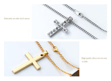Load image into Gallery viewer, Fashion Stainless Steel Cross Gold Silver Color Necklace for Women Men Vintage Chain Crystal Pendant Long Necklaces Jewelry