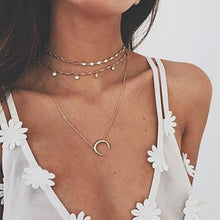 Carica l&#39;immagine nel visualizzatore di Gallery, Multilayer Crystal Rose Pendant Necklace Women Gold Moon Star Horn Crescent Choker Necklaces Jewelry
