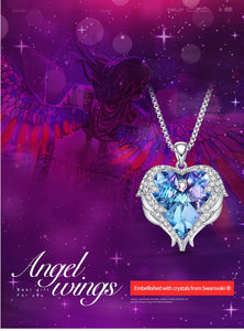 Women Silver Color Necklace Embellished with Crystals from Swarovski Necklace Angel Wings Heart Pendant Valentines Gift