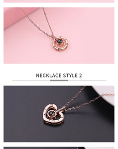 I Love You Necklace 100 Languages Heart Love Necklace Love Memory Projection Pendant Necklace for Women Gifts for Mother's Day