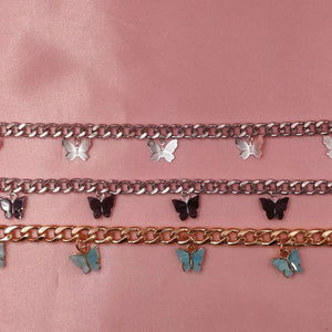Punk Gold  Silver Color Chain 5 Butterfly Pendant Necklace for Women Wedding Party Statement 2020 Cute Choker Necklaces Jewelry