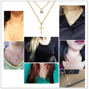 LUXUKISSKIDS CZ Choker Gold Necklace Set Stainless Steel Chain Pendants Necklaces Set For Men Women Girls Cross Pendant Jewelry