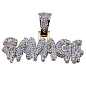 Bling Bling Savage Letter Necklace & Pendant Shiny Ice Out Link Chain Necklace With Tennis Chain Choker Hip Hop Jewelry For Men