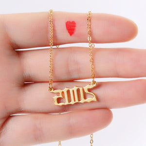Bohemian English Number Letter Necklace Stainless Steel Chain Necklace for Women Birthday Gift Female Birth Year Necklaces