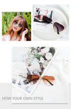 Load image into Gallery viewer, WUE Ladies Heart Shaped Sunglasses metal Women Brand Designer Fashion Rimless LOVE Clear Ocean Lenses Sun Glasses Oculos UV400