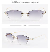 Load image into Gallery viewer, β Titanium Myopia Sunglasses Ladies Rimless Diamond Butterfly Frame Flat Lens Progressive With Prescription Diopter Astigmatism